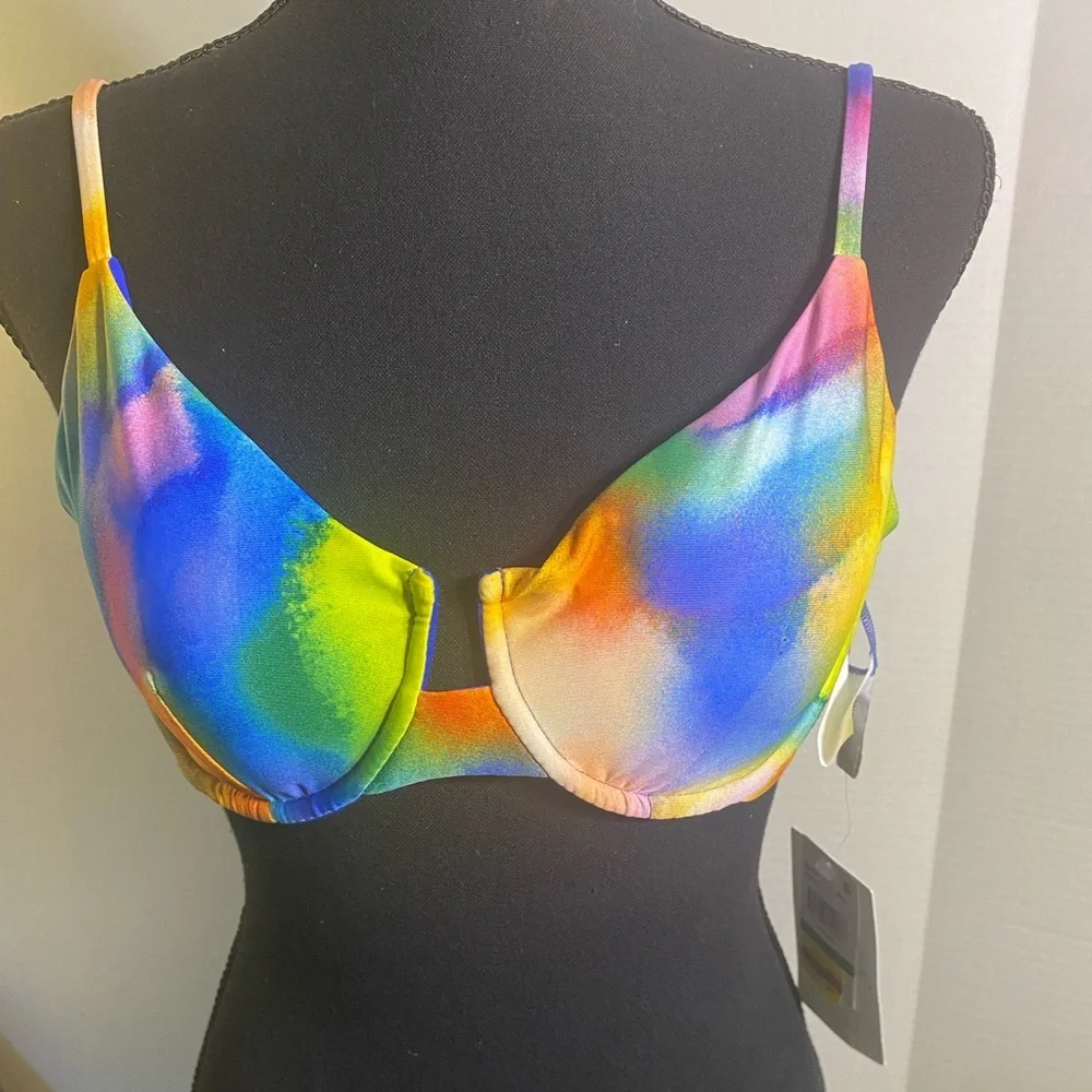 Bikini Top Women's Size L by Becca Colorful with Tie Back NWT MSRP‎ $88